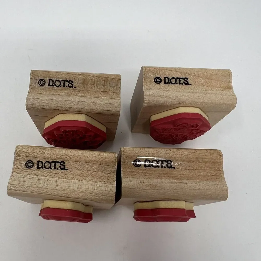 D.O.T.S. DOTS Lot (4) Wooden Rubber Stamp Set Little Country Angels 1.5